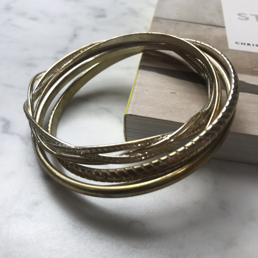 Gold Silver Metallic Mixed Metal Bangle Bracelets